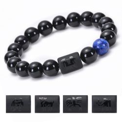 Zodiac Bracelet Black Onyx Elastic Cord Beaded charm Bracelet 10mm