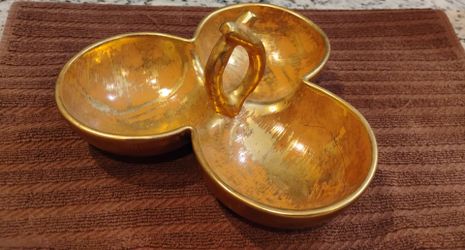 Vintage MCM Stangl Pottery 3-Section Dish, Granada Gold #3857
