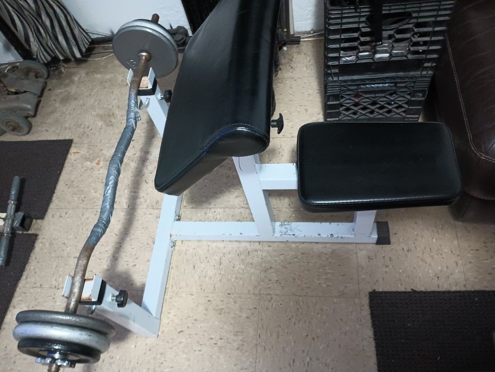 Preacher Curl Bench/50lbs Weights