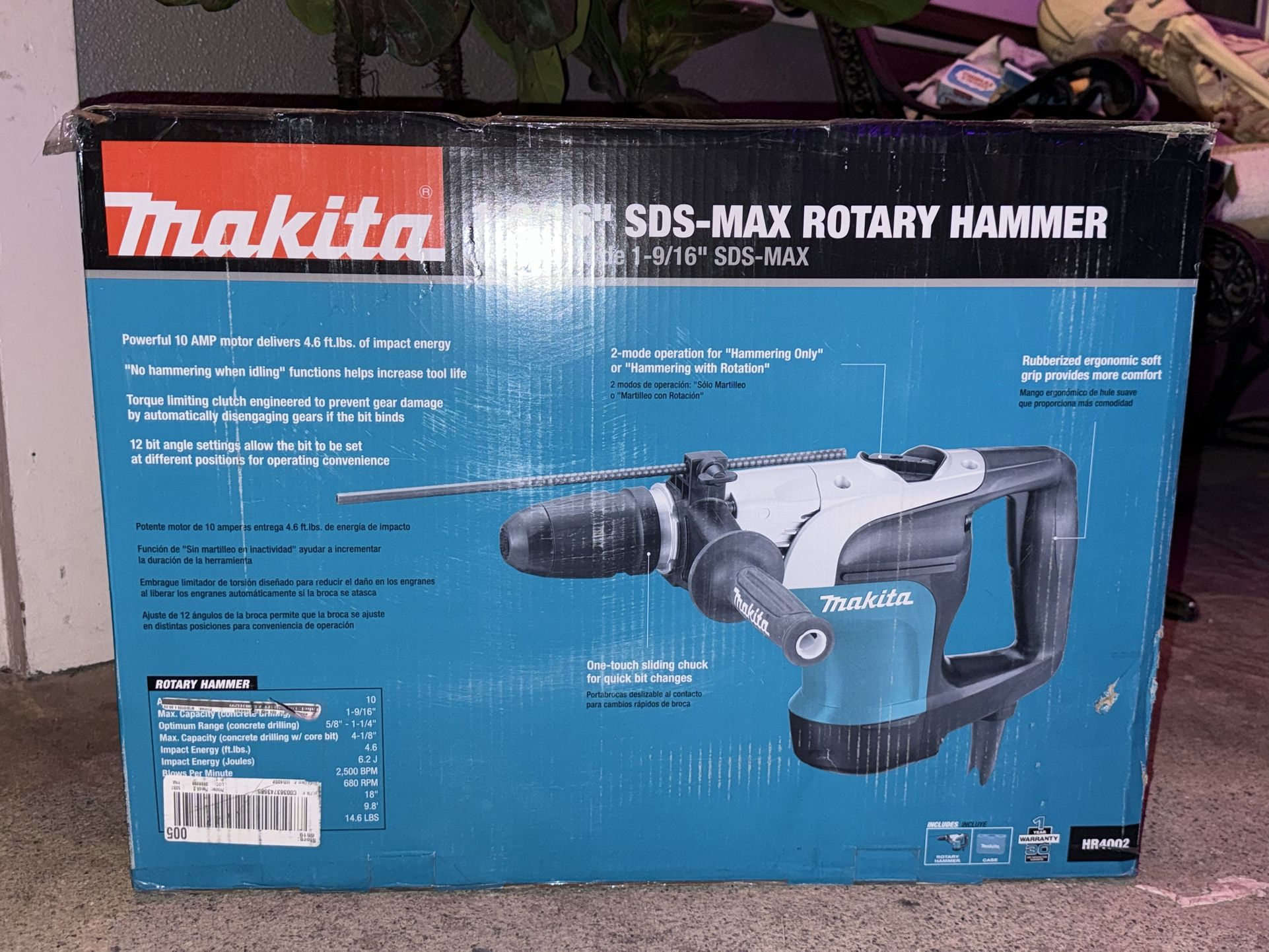 Makita 10 Amp 1-9/16 in. Corded SDS-MAX Concrete/Masonry Rotary Hammer Drill with Side Handle and Hard Case