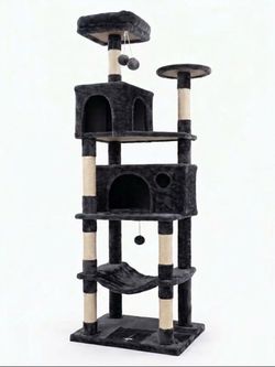 Large 67-Inch Cat Tower, Heavy Duty Multi-Level Cat Condo with Stable Base, Double Arch Cat House, C