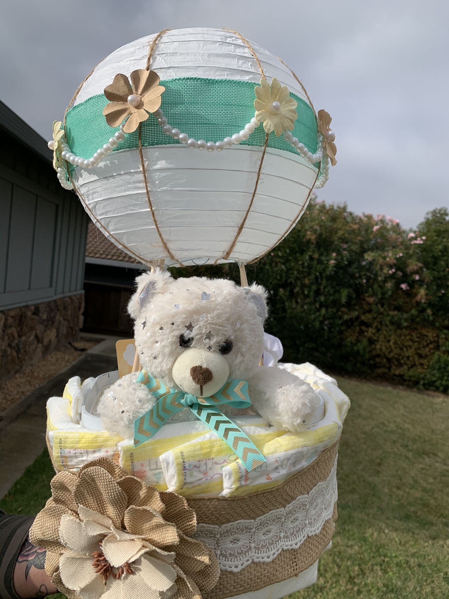 Hot air balloon diaper cake made new