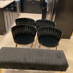 Black And Gold Dining Chairs + Bench
