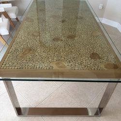 Very Expensive Dining Room Table All Wood Glass And Stainless Steel. From Restoration Hardware. Cost Me Over 4k