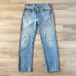 Vintage 80’s Distressed Levi’s 501 520 Stamp Light Blue Wash Jeans 29x28.5