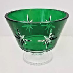 Waterford Marquis Crystal Compote Bowl, Footed, Pedestal, Emerald Green, Vintage