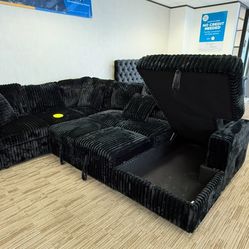 Black New Sleeper Sectional W Storage And USB Ports