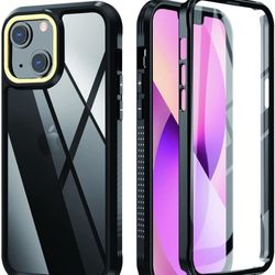 New iPhone 13,  Full Body Protective Cover with building Screen Protector Shockproof Clear/Black Case 