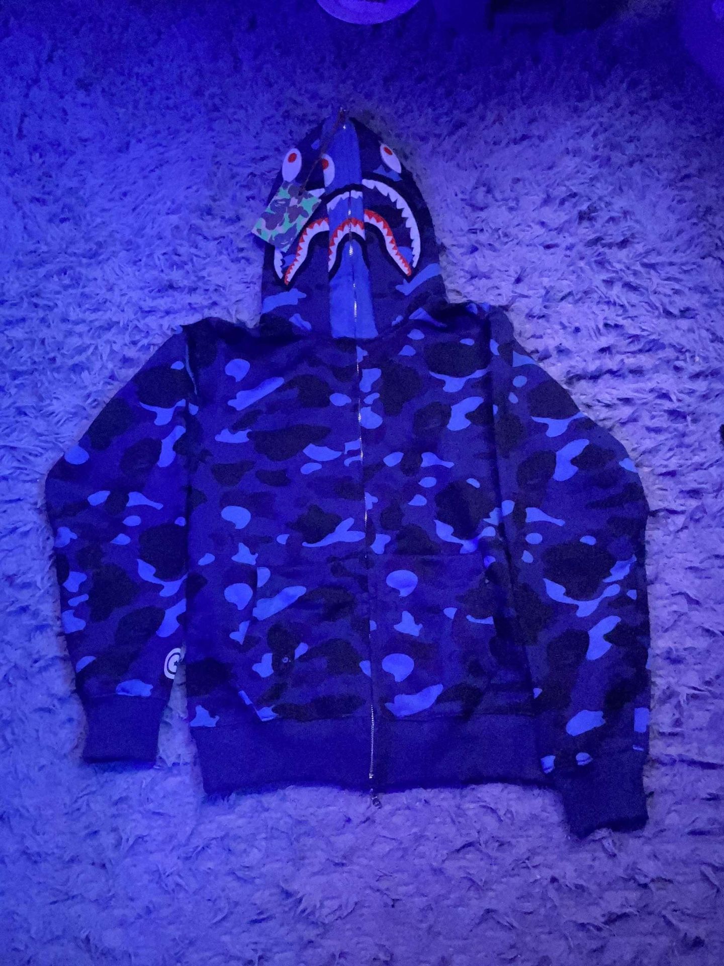 Double Hooded Blue Camo Full Zip Bape Hoodie
