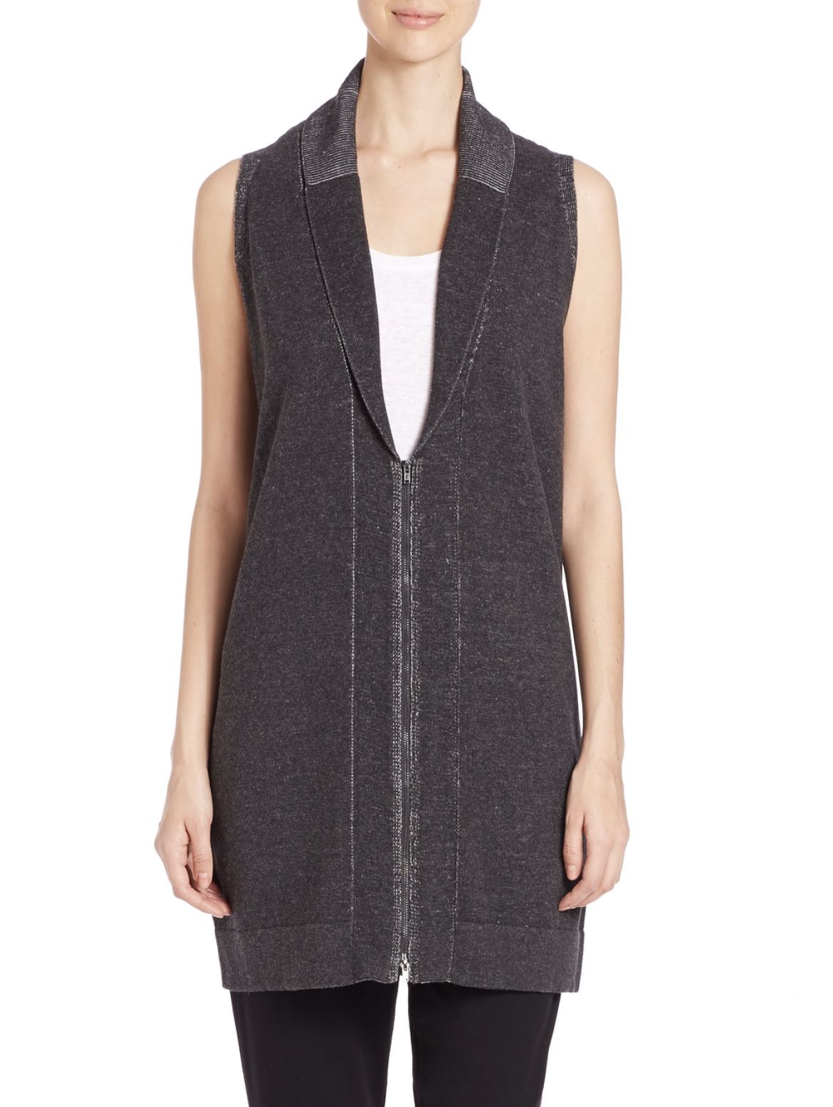 Eileen Fisher Gray Cardigan Sweater Vest - Size Small