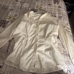 White Button Up Blouse – Fitted Long Sleeve Top
