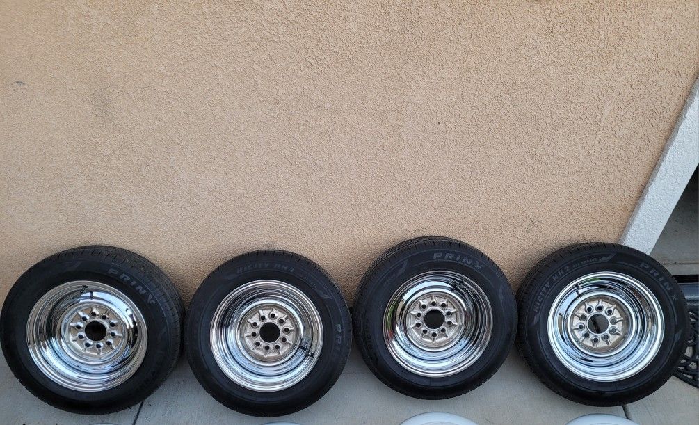 14x6 Unilug Baby Moon Chrome Wheels With Fresh Radial Tires for Sale in ...