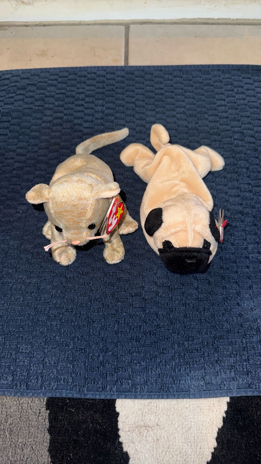 **Beanie Babies** Set Of 2 Scat The Grey Cat 1999 & Pugsly 1996