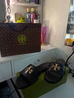 Tory Burch Black Leather Slide Sandals