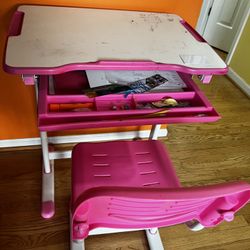 Kids Desk and Chair Set, Height Adjustable Ergonomic Children's School Workstation with Storage Drawer, Pink