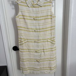 Vintage Sleeveless Collared Yellow Cream Striped Summer Dress