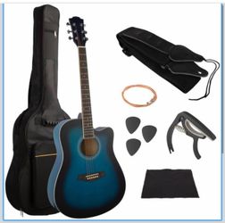 41in Acoustic Guitar - Guitar Kit with Case, Strap, Capo, Spare Strings, and Picks - Beginner Guitars for Kids and Adults by Hey Play (Blue)