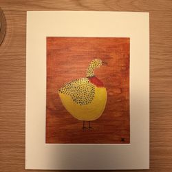 Original Hand-Painted Folk Art Bird . Matted & Ready 