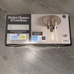 Better Homes & Gardens Modern Wall Sconce, Glass Shade Satin Nickel Finish, A19 LED Bulb Included