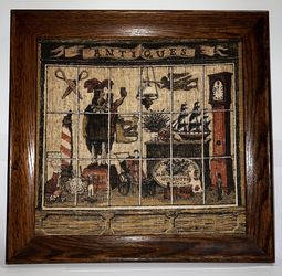 Kay Dee - Antique Framed Wall Hanging - Hand Print on 100% Pure Linen