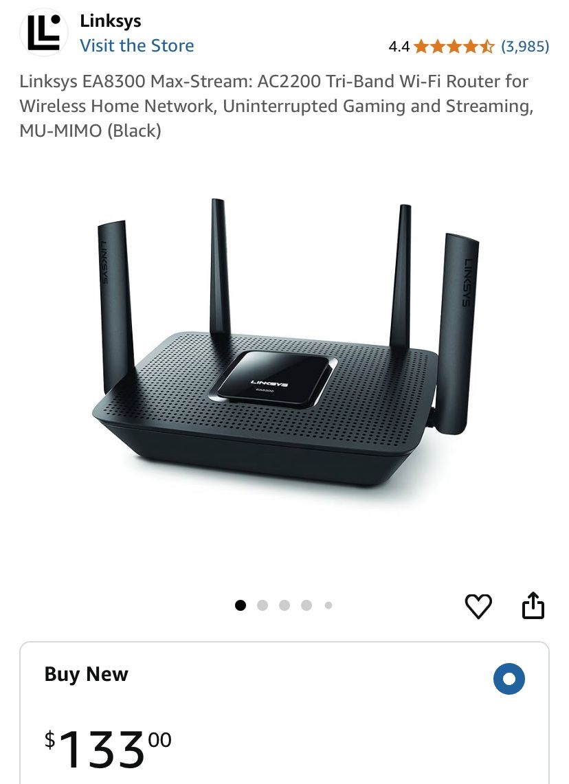 Linksys EA8300 Max-Stream: AC2200 Tri-Band Wi-Fi Router for Wireless Home Network, Uninterrupted Gaming and Streaming, MU-MIMO (Black)