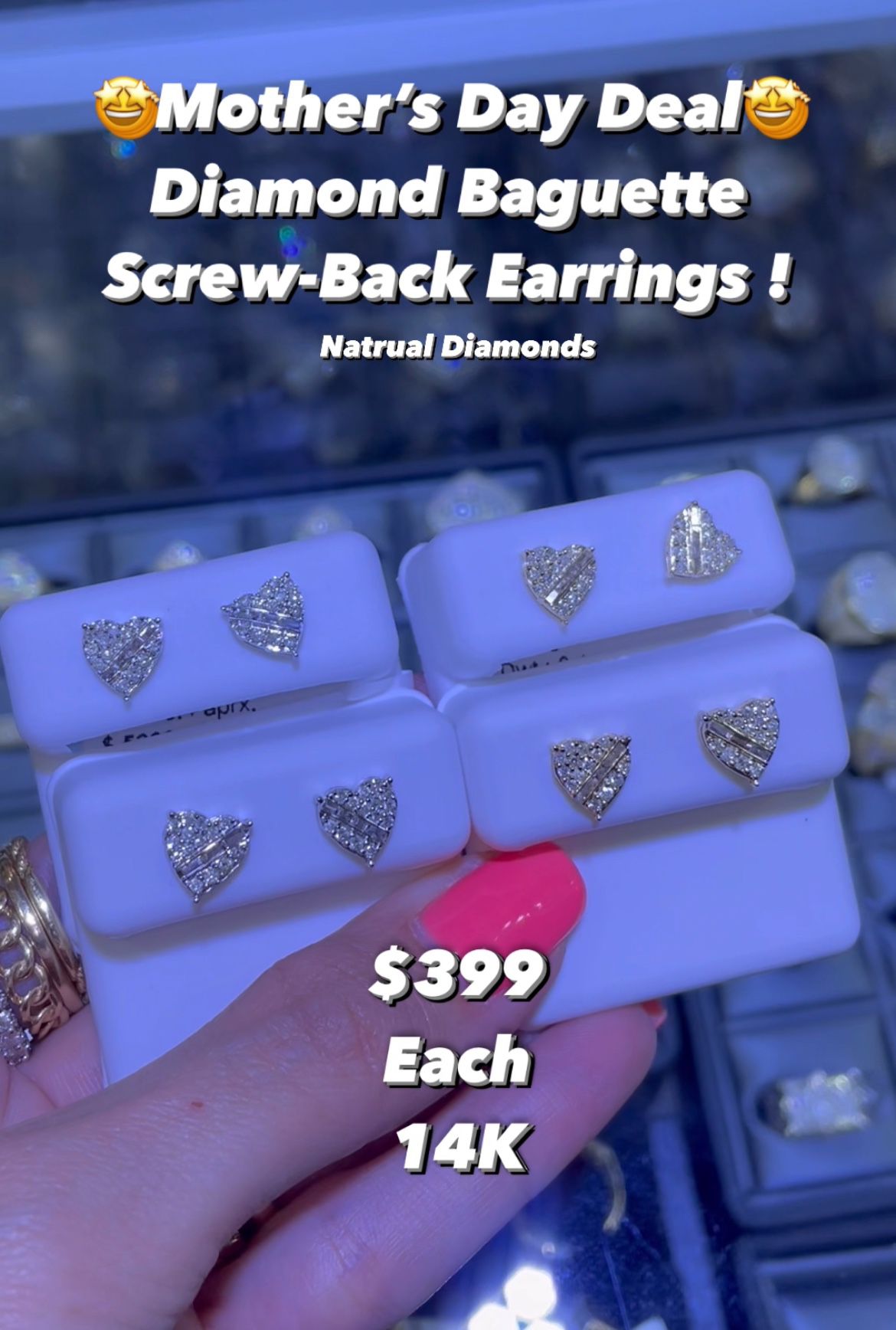 14K Natural Diamonds Baguette Screw Back Earrings 