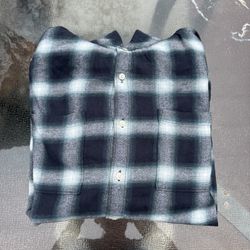 Blue Flannel Button Up Hoodie 