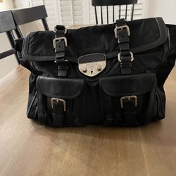 Prada Nylon and Leather Sound Leather Front Pocket Handle Bag