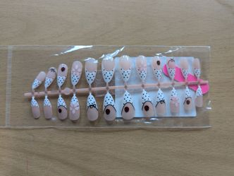 Press on Nails False Nails French Tips with Polka Dot Design