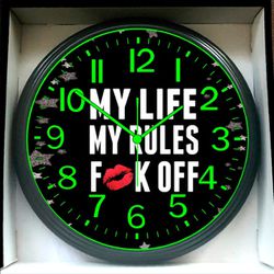 My Rules My Life Glow In The Dark  Wall Clock New!