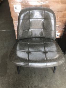 Modern Minimalist Armless Accent Chair with Metal Legs Upholstered in PU Leather Dark Grey/Gray