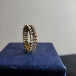 14K Gold Plated Ring Cubic Zirconia Emerald Cut Eternity Ring Band

