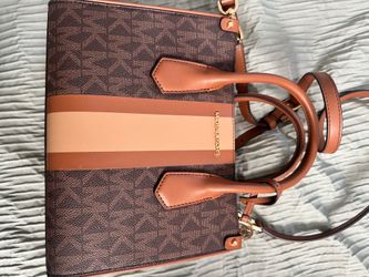 Read Description - Michael Kors Mercer Center Stripe Tote (Brown MK Signature w/ Tan Stripe)