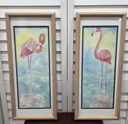 Elegant Coastal Flamingo Pair – Edition Signed Prints – South Beach Chic Ready to hang