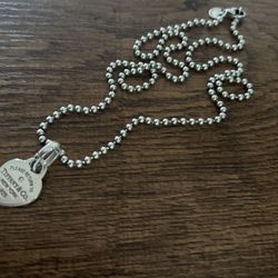 Tiffany & Co 18” Ball Chain Necklace With Medium Heart Tag With Diamond