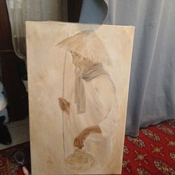 Vintage 1978 Original  Oil painting sgned TUAN Mid Century Fisherman