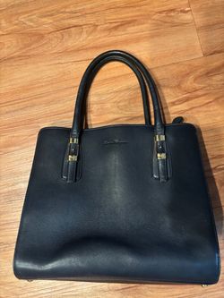 Salvatore Ferragamo Navy Leather Tote Bag