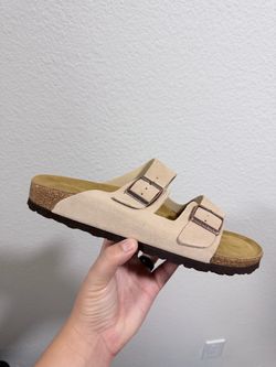 Beige Birkenstock clogs