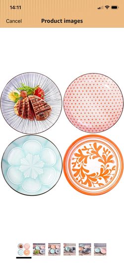 High quality Ceramic Dinner Plates Set of 4, 7-Inch Nordic Style Round Serving Plates, Modern Artistic Patterned Dishes for Salad, Appetizers, Dessert