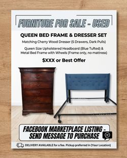 Dresser and Queen Size Bed Frame Combo Forsale Delivery available for a fee 🚛 🏃