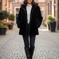 Jones New York Black Awesome Faux Fur Coat
