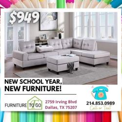 Light Gray Sectional With Ottoman ( Ask For Jose)