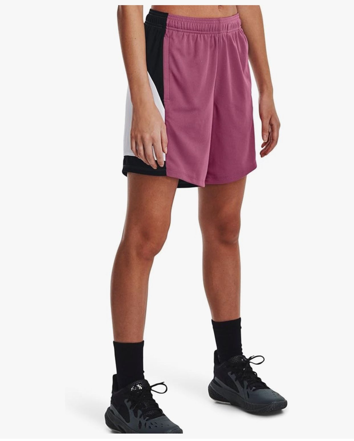 Under Armour Women's Baseline 6 Basketball Short, (669) Pace Pink/Black/Pace Pink, X-Small