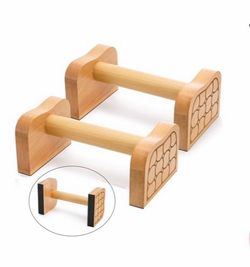 2 PCS Wood Pushup Bars Non-Slip Base