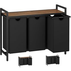 NEW IN BOX Laundry Hamper, Two -Color 3 Section Laundry Basket with 3 Removable Laundry Sorter Bags and Top Shelf