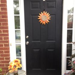 Sunflowers Metal Door Hanger With Vase Abd Silk Flowers 