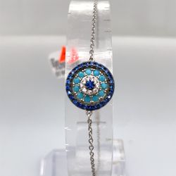 925 Silver CZ Round Evil Eye Bracelet 2.00g 177233/3