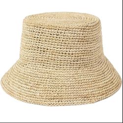 Beach Hats for Women Men Hand-Crocheted Raffia Bucket hat