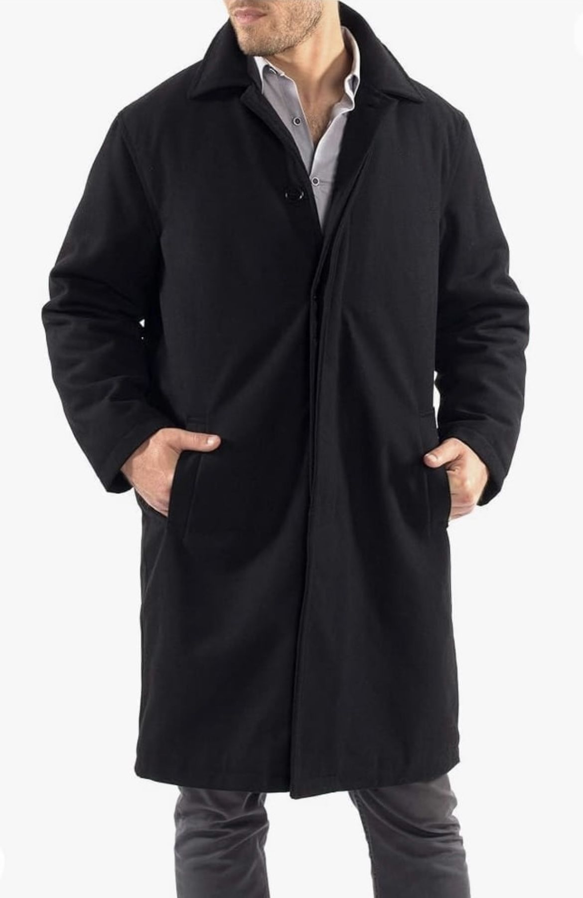 Black Mens Overcoat Trench Coat Knee Length size 2XL. (G)