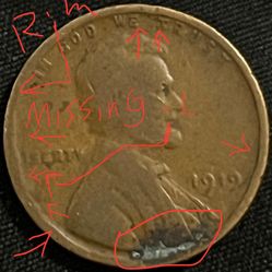 1919 Penny With Errors